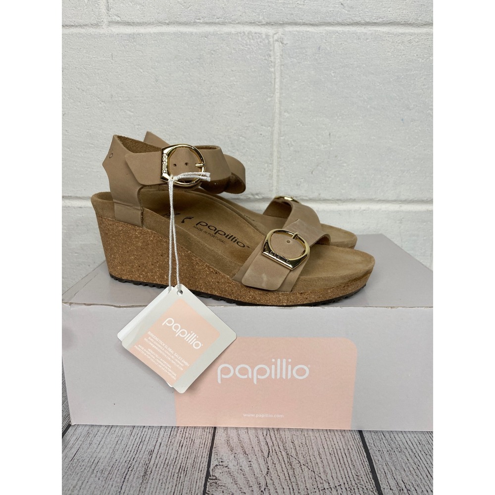 Papillio‎ Soley Ring Buckle Wedge Sandals Sandcastle Narrow Fit Size 37 US 6